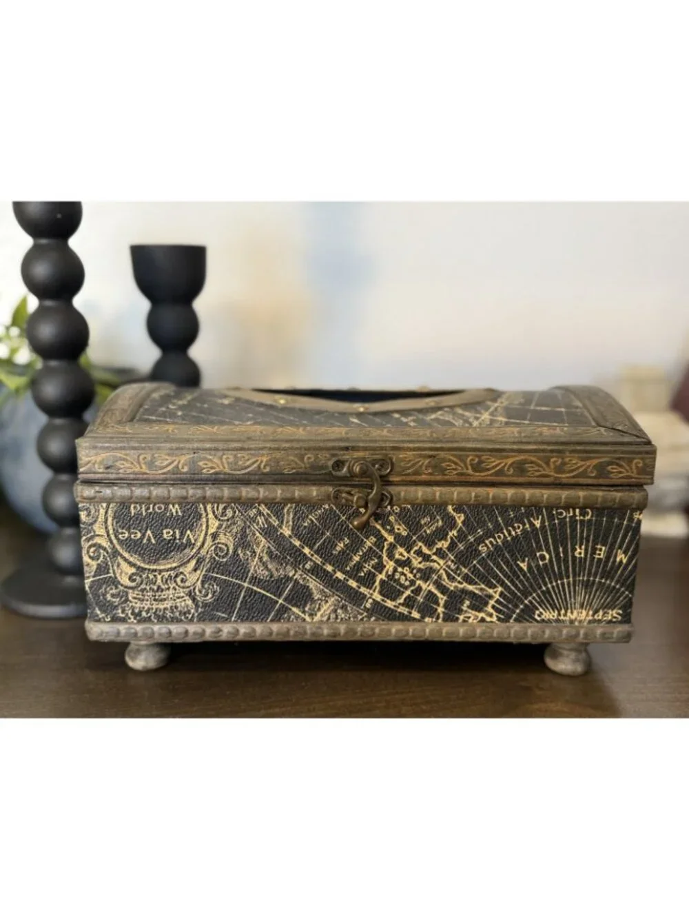 Vintage Metal Nautical Themed Tissue Box- Storage Box